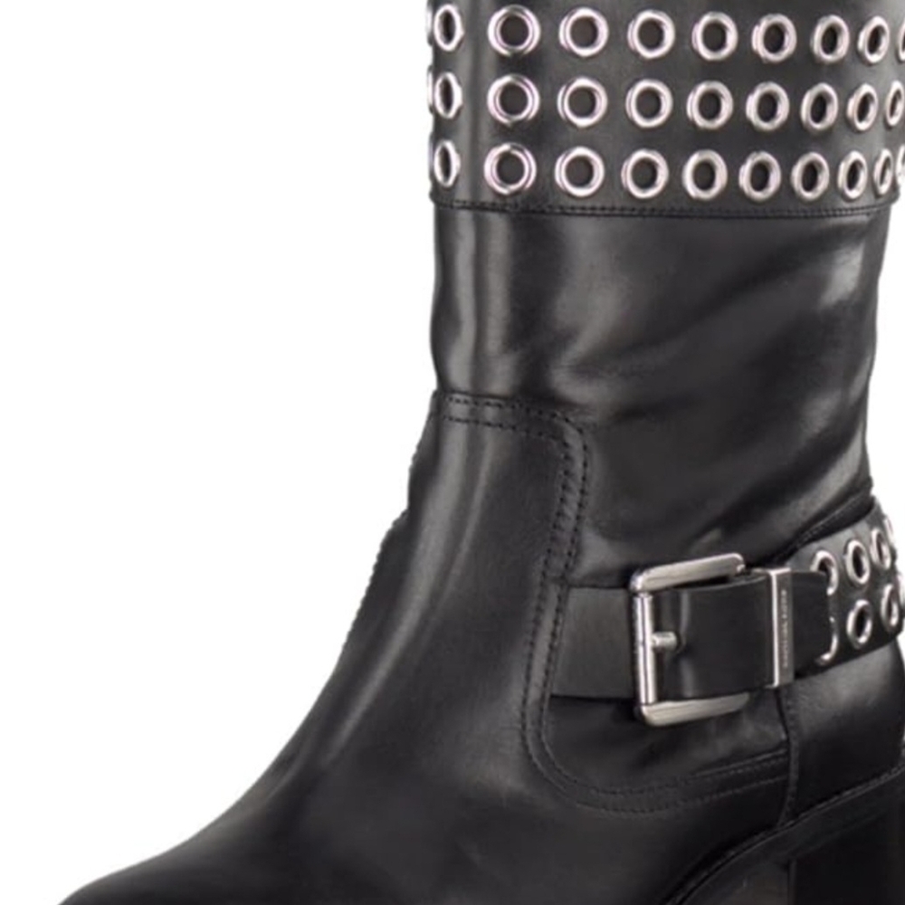 Michael KORS Stylish Black Leather Boots with Silver Accents